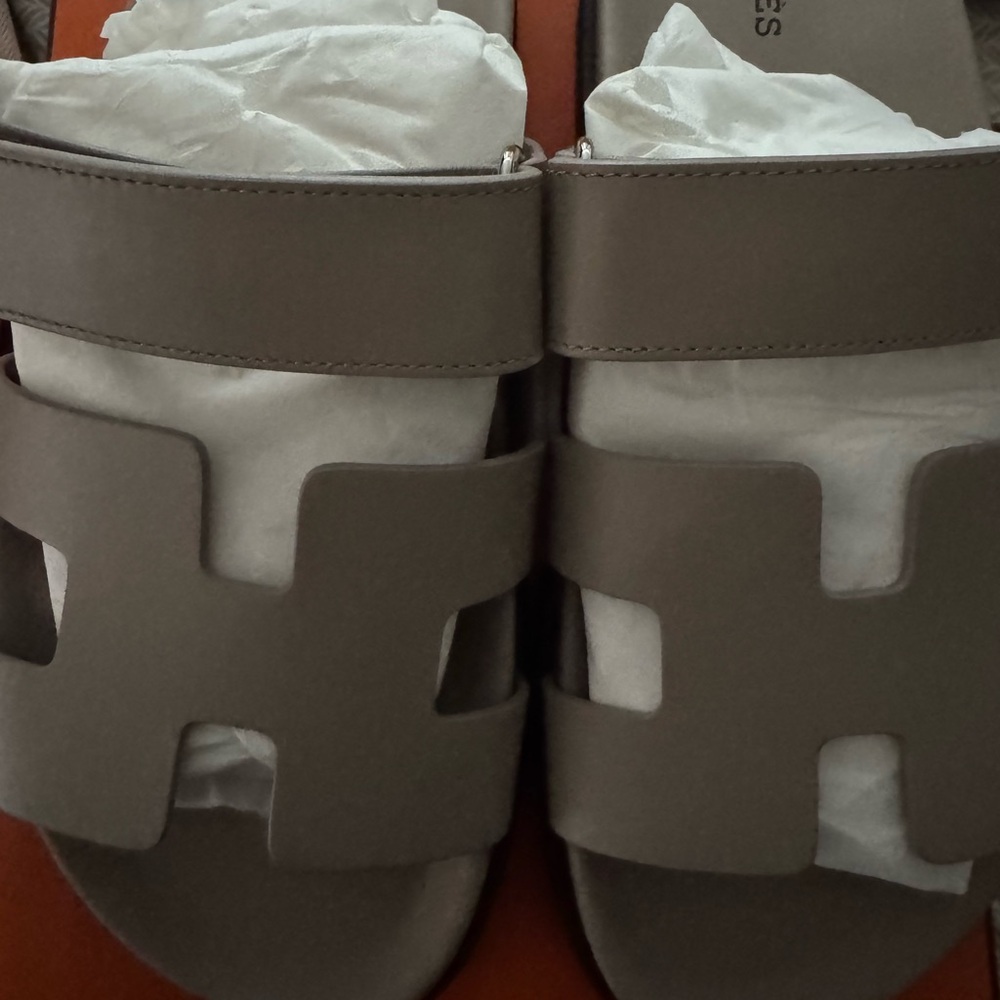 New Hermes Chypre Slide Sandals Beige Mastic Size 38.5